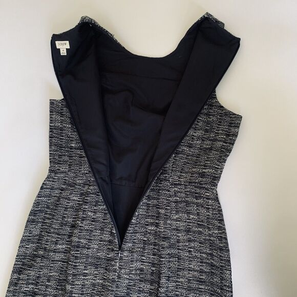 J Crew Dress Women 4 Navy Blue Metallic Tweed Sheath Fringe Career Preppy Office - Picture 5 of 12